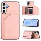 For Samsung Galaxy S24 FE 5G Skin Feel Four Card Slots Phone Case with Wrist Strap(Pink) - 1