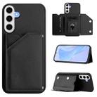 For Samsung Galaxy S24 FE 5G Skin Feel Four Card Slots Phone Case with Wrist Strap(Black) - 1