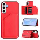 For Samsung Galaxy S24 FE 5G Skin Feel Four Card Slots Phone Case with Wrist Strap(Red) - 1