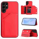 For Samsung Galaxy S24 Ultra 5G Skin Feel Four Card Slots Phone Case with Wrist Strap(Red) - 1