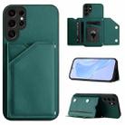 For Samsung Galaxy S24 Ultra 5G Skin Feel Four Card Slots Phone Case with Wrist Strap(Green) - 1