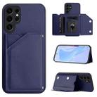 For Samsung Galaxy S24 Ultra 5G Skin Feel Four Card Slots Phone Case with Wrist Strap(Blue) - 1