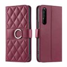 For Sony Xperia 1 III Ring Buckle Rhombic Leather Phone Case(Red) - 1