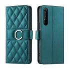 For Sony Xperia 1 III Ring Buckle Rhombic Leather Phone Case(Green) - 1