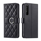 For Sony Xperia 1 III Ring Buckle Rhombic Leather Phone Case(Black) - 1