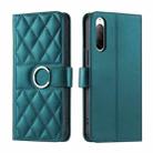 For Sony Xperia 10 III Ring Buckle Rhombic Leather Phone Case(Green) - 1