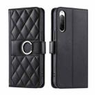 For Sony Xperia 10 III Ring Buckle Rhombic Leather Phone Case(Black) - 1