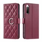 For Sony Xperia 10 IV Ring Buckle Rhombic Leather Phone Case(Red) - 1