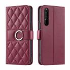 For Sony Xperia 1 IV Ring Buckle Rhombic Leather Phone Case(Red) - 1