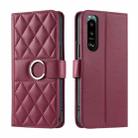 For Sony Xperia 5 IV Ring Buckle Rhombic Leather Phone Case(Red) - 1