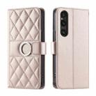 For Sony Xperia 1 V Ring Buckle Rhombic Leather Phone Case(Rose Gold) - 1