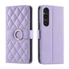 For Sony Xperia 1 V Ring Buckle Rhombic Leather Phone Case(Purple) - 1