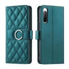 For Sony Xperia 10 V Ring Buckle Rhombic Leather Phone Case(Green) - 1