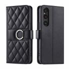 For Sony Xperia 1 VI 2024 Ring Buckle Rhombic Leather Phone Case(Black) - 1