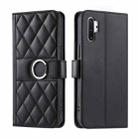 For Samsung Galaxy Note10+ Ring Buckle Rhombic Leather Phone Case(Black) - 1