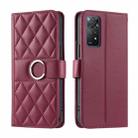 For Redmi Note 11 Pro 4G / 5G Global Ring Buckle Rhombic Leather Phone Case(Red) - 1