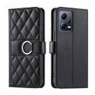 For Redmi Note 12 5G Global Ring Buckle Rhombic Leather Phone Case(Black) - 1