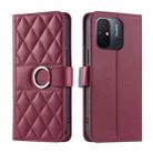 For Redmi 11A 4G Global Ring Buckle Rhombic Leather Phone Case(Red) - 1