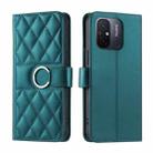 For Redmi 11A 4G Global Ring Buckle Rhombic Leather Phone Case(Green) - 1