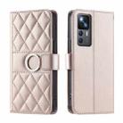 For Redmi K50 Ultra Ring Buckle Rhombic Leather Phone Case(Rose Gold) - 1