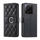 For Redmi K60 Ultra Ring Buckle Rhombic Leather Phone Case(Black) - 1