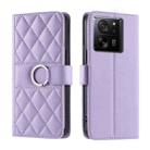 For Redmi K60 Ultra Ring Buckle Rhombic Leather Phone Case(Purple) - 1