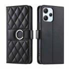 For Redmi 12 4G / 5G Ring Buckle Rhombic Leather Phone Case(Black) - 1