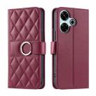 For Redmi 13 4G Global Ring Buckle Rhombic Leather Phone Case(Red) - 1