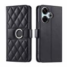 For Redmi 13 4G Global Ring Buckle Rhombic Leather Phone Case(Black) - 1