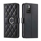 For Redmi 10 4G / 10 Prime Ring Buckle Rhombic Leather Phone Case(Black) - 1