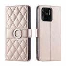 For Redmi 10C 4G Global / 10 India Ring Buckle Rhombic Leather Phone Case(Rose Gold) - 1