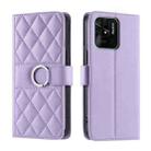 For Redmi 10C 4G Global / 10 India Ring Buckle Rhombic Leather Phone Case(Purple) - 1