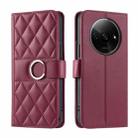 For Redmi A3 4G Global Ring Buckle Rhombic Leather Phone Case(Red) - 1