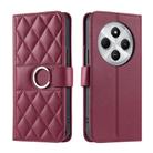 For Redmi 14C 4G / 14R 5G Global Ring Buckle Rhombic Leather Phone Case(Red) - 1