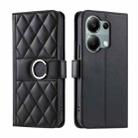 For Xiaomi Poco M6 Pro 4G Ring Buckle Rhombic Leather Phone Case(Black) - 1