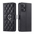 For Xiaomi Poco F5 Ring Buckle Rhombic Leather Phone Case(Black) - 1