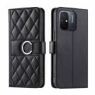 For Xiaomi Poco C55 Ring Buckle Rhombic Leather Phone Case(Black) - 1