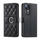 For Xiaomi 12T / 12T Pro Ring Buckle Rhombic Leather Phone Case(Black) - 1