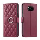 For Xiaomi Poco X3 / X3 NFC / X3 Pro Ring Buckle Rhombic Leather Phone Case(Red) - 1