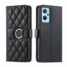 For Realme 9i Ring Buckle Rhombic Leather Phone Case(Black) - 1