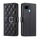 For Realme C21Y / C25Y Ring Buckle Rhombic Leather Phone Case(Black) - 1