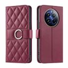 For Realme 12+ 5G Global Ring Buckle Rhombic Leather Phone Case(Red) - 1