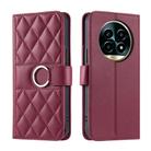 For Realme 13 Pro+ 5G Global Ring Buckle Rhombic Leather Phone Case(Red) - 1