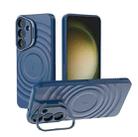 For Samsung Galaxy S25+ 5G Lens Frame Bracket Corrugated MagSafe Phone Case(Dark Blue) - 1