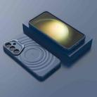 For Samsung Galaxy S25+ 5G Lens Frame Bracket Corrugated MagSafe Phone Case(Dark Blue) - 2