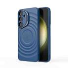 For Samsung Galaxy S25+ 5G Lens Frame Bracket Corrugated MagSafe Phone Case(Dark Blue) - 3