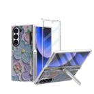 For Samsung Galaxy Z Fold6 5G Sticker TPU Hybrid PC Holder Shockproof Phone Case with Tempered Film(Purple) - 1