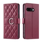 For Google Pixel 9a Ring Buckle Rhombic Leather Phone Case(Red) - 1