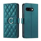 For Google Pixel 9a Ring Buckle Rhombic Leather Phone Case(Green) - 1