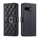 For Google Pixel 9a Ring Buckle Rhombic Leather Phone Case(Black) - 1
